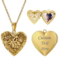 Collar de relicario de corazón en acero inoxidable dorado con estrella y grabado personalizado - Collar con 1 foto personalizada / Dorado