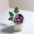 Handmade crochet purple peony bouquet in white bubble cube vase for home decor - Single Stem Finished / White Edged Purple