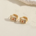 Chic gold hoop earrings with multi-colored rectangular gemstones and zircon pavé accents - Multicolor Zirconia Long Style
