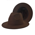 Classic dark brown wool felt fedora hat with wide brim and internal sweatband detail - Adult 56-60cm / Thickened Hardened Coffee