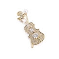 Exquisite violin brooch in gold-tone metal with sparkling rhinestones and a white pearl - Gold Violin (2)