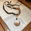 Collier bohème en perles de bois avec pendentif lotus dans son coffret à bijoux - 11# Collier de Perles de Bois de Pignon de Pin