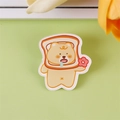Cute cream-colored acrylic bear pin in a toast slice shape for backpack decoration - Drooling Toast Bear