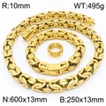 Set di gioielli hip hop dorati con collana a catena imperatore, bracciale e anello in acciaio - Taglia 9 / Anello+Bracciale+Collana (Stile Spesso) / Oro