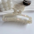 Pearlescent white acetate hollow rectangular hair claw clip for elegant hairstyles - Pearl White