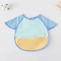 Waterproof baby bib smock in light blue and yellow patchwork with wing-style sleeves - Shawl - Lime Green Color Block / One Size