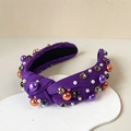 Purple knotted Halloween headband with colorful pearls and rhinestones decoration - I-Purple Pearl Gemstone