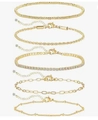 5-piece gold-plated titanium steel bracelet set featuring paperclip and cuba link chains - Gold Rope Zirconia Paperclip 5-Piece Set