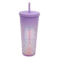 Purple gradient studded plastic straw cup with laser iridescent diamond texture finish - Laser Purple