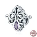 S925 sterling silver hollow charm with vintage filigree and marquise purple gemstone - Vintage Ornament (SCC1930)
