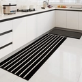Modern black and white striped non-slip kitchen mat set placed on tiled floor - 50x80cm / Striped Black