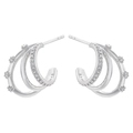 Three-layer silver hoop earrings featuring pavé micro-inlays and claw-set crystals - Platinum White Zirconia