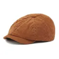 Classic brown corduroy newsboy cap with vintage ribbed texture and button top - Khaki