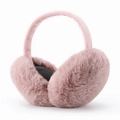 Plush foldable winter ear muffs for women in soft pink faux fur with grey lining - One Size / Dusky Pink