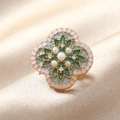 Vintage green enamel star brooch with pearls on silk background for elegant styling - Green Plum Clover