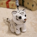 Cute plush white tiger keychain with black stripes and a grey woven rope clip - White Tiger / 15CM