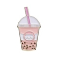 Cute pink cat bubble tea enamel pin with gold metal finish and pearl details - XZ8432-Cat Pearl Milk Tea