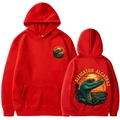 Red Alligator Alcatraz hoodie with front and back view of cartoon crocodile print - Red