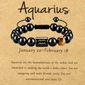 Adjustable Aquarius zodiac bracelet with black beads and natural brown tiger eye stone - Aquarius