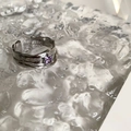 Silver S925 lava texture ring with purple gemstone and adjustable open band design - Purple Lava Texture Open Ring (J2894)