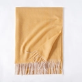 Solid yellow wavy stripe scarf with fringe trim, soft winter pashmina for women - One Size / Light Yellow