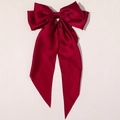 Barrette à nœud papillon en satin rouge foncé élégante avec texture de soie fine - Bordeaux