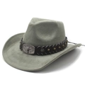 Macro shot of grey suede cowboy hat featuring a metal bull head buckle and star studs - M(56-58cm) / Army Green Suede