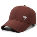 Dark brown quick-dry baseball cap featuring silver metal letter logo and stitched brim - Coffee