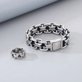 Conjunto de joyas de acero inoxidable con anillo en X hueco y pulsera de cadena gruesa - Talla 9 / Conjunto de Joyas Color Acero