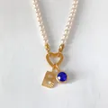 Élégant collier de perles avec initiale B en or 14K et pendentif gemme bleue DIY - Lettre B / Or