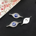 Charm œil bleu argenté avec cristaux pour bijoux DIY montrant l'avant et l'arrière - Argent Brillant - Connecteur Bande Mauvais Œil - 23x9mm