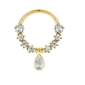 Golden nose ring with clear square zircons and a pear-shaped dangle pendant - Gold