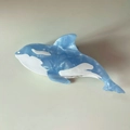 Orca shaped acetate hair claw clip in light blue and white with water ripples - Light Blue Whale