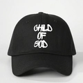Classic black cotton baseball cap with white Child of God embroidery on front view - One Size / Black