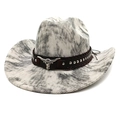 Detail of western cowboy hat with marble pattern fabric and steer head metal buckle - M (56-58cm) / Tie-Dye Grey