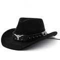 Classic black western cowboy hat with silver bull head accessory and upturned wide brim - M(56-58cm) / Black