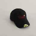Detail of smile patch and red Smile embroidery on black cotton kids baseball cap - 52-54cm (3-8 Years) / Black