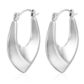 Polished silver stainless steel drop earrings with a sleek minimalist U-shaped design - Rhombus Hollow (MS-129) / Steel