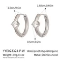 Detail view of 1.5cm geometric hoop earrings with cubic zirconia and dimensions - Silver Base-White Zirconia