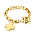 Bracciale a catena in acciaio inossidabile placcato oro 18K con ciondolo a croce e chiusura OT - Bracciale Oro (KB152763-Z)