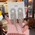 Elegant long tassel rhinestone drop earrings with S925 silver needles for women - Heavy Round Pavé Diamond Tassel (E0363) 925 Sterling Silver Earring Post