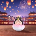 Cute traditional Tang Dynasty girl figurine on lotus base with golden flower headwear - Small-Tage Dancing