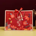 Red Chinese wedding gift bag with floral patterns and gold handles, 42x15x30cm - Small (18x16x10cm) / Red and White Ribbon