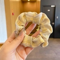 Geel-grijze ruitjes scrunchie van stof met bloemenkant en fijne plooien - 43# Sinaasappelsoda