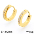 Golden stainless steel hoop earrings with clear cubic zirconia inlay and snap closure - Gold C Style (KE118286-TGD)
