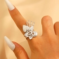 Vintage silver oversized ring with hollow leaf design and engraved floral texture - Steel (12303)