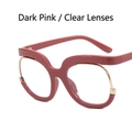 Montura de gafas rosa de gran tamaño a la moda con cristales transparentes para un look actual - Rosa Sólido / Lentes Transparentes