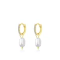 Gold plated 925 sterling silver hoop earrings with white baroque pearls and zircons - 925 Silver / Gold