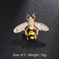 Golden honey bee brooch with white crystals and yellow enamel stripes, 4x3cm size - Gold Yellow Black Striped Bee