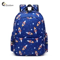 Blue elementary school backpack featuring rocket and planet patterns for boys - Rocket Football / Blue